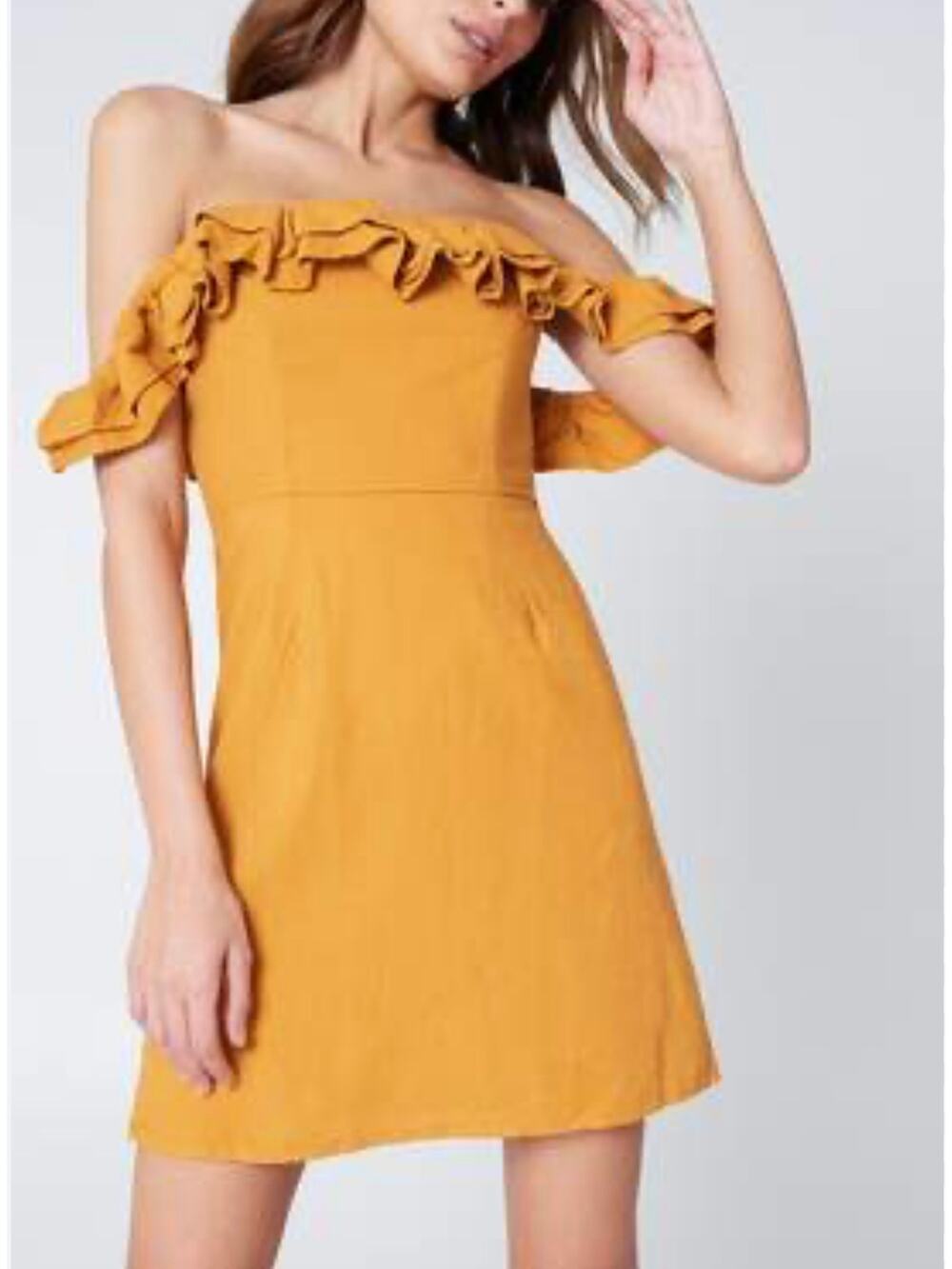 Revolve By the Way Mini Dress Yellow Linen Blend Ruffle Off Shoulder